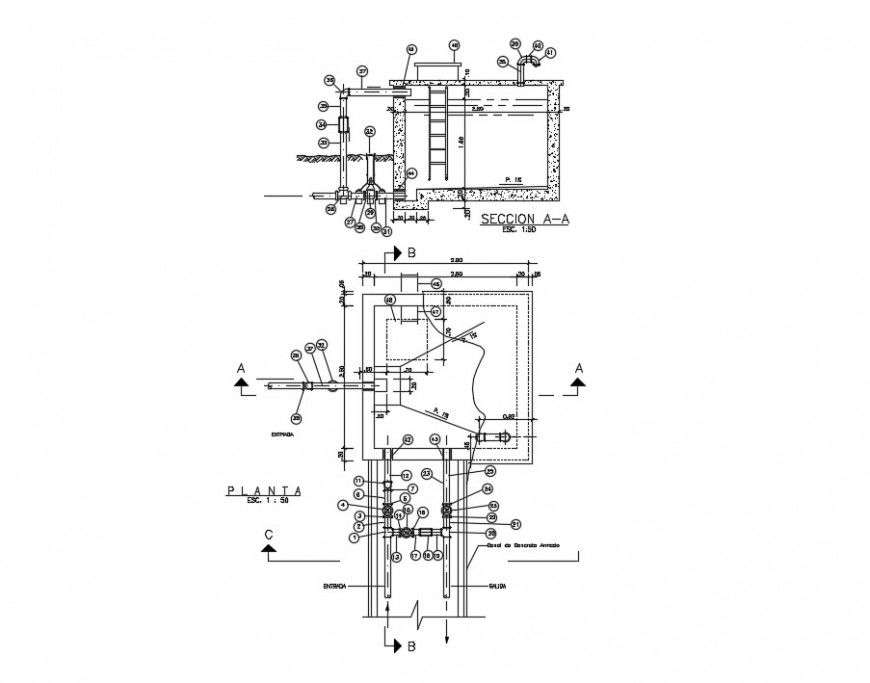 Drawings detailing of water tank plumbing units dwg autocad file