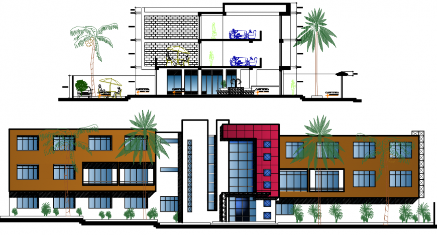 Drawings details elevation and section of apartment dwg file