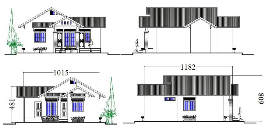 Drawings details of apartment elevation 2d view dwg file