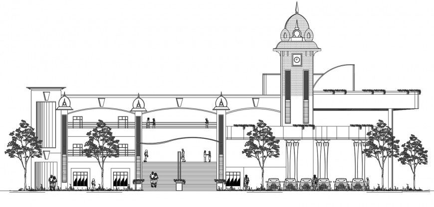 Drawings details of building elevation 2d view dwg autocad file