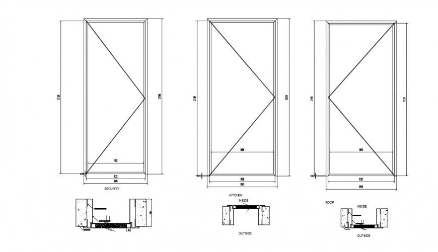 Drawings details of door blocks design 2d view dwg file