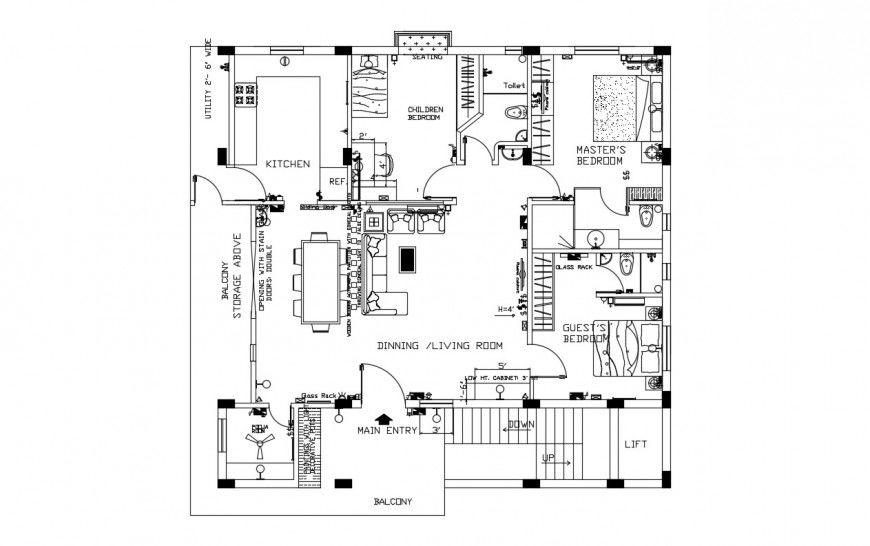 Drawings details of house living apartment plan dwg file