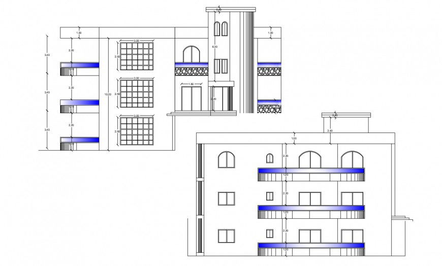 Drawings details of housing apartment elevation dwg file