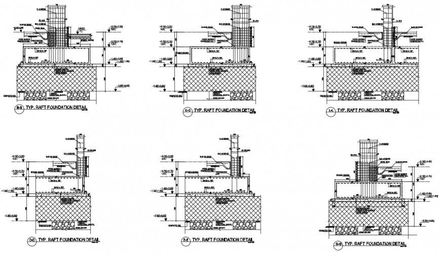 Drawings details of RCC raft foundation 2d view dwg file