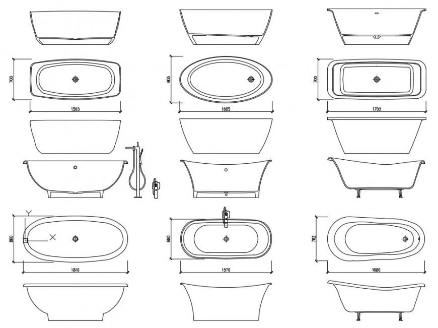 Drawings details of sanitary bath-tub units elevation dwg autocad file