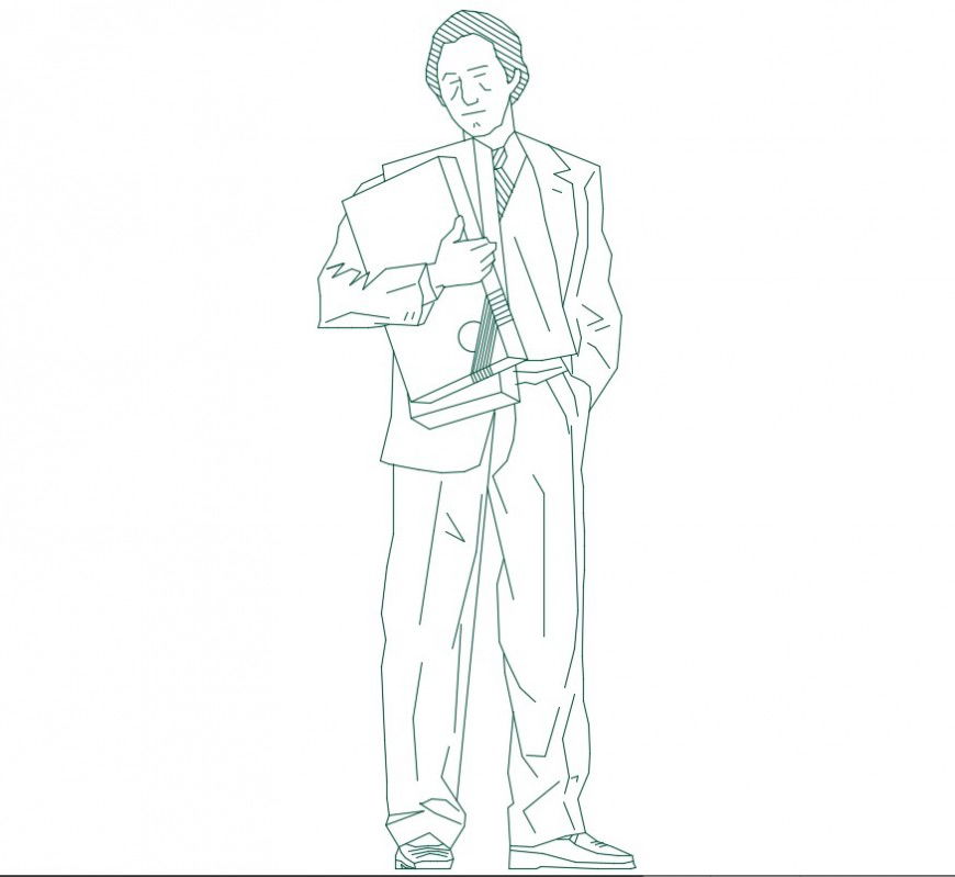 Drawings details of standing man 2d view dwg file
