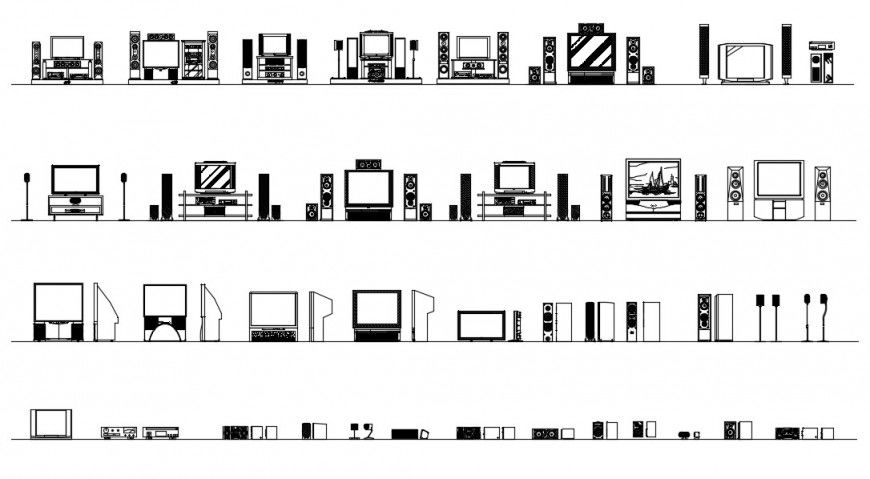 Drawings details of television units blocks elevation dwg file