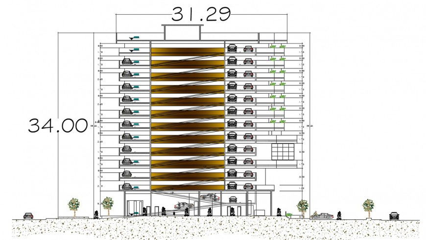Drawings details of terrace parking space detailing dwg file