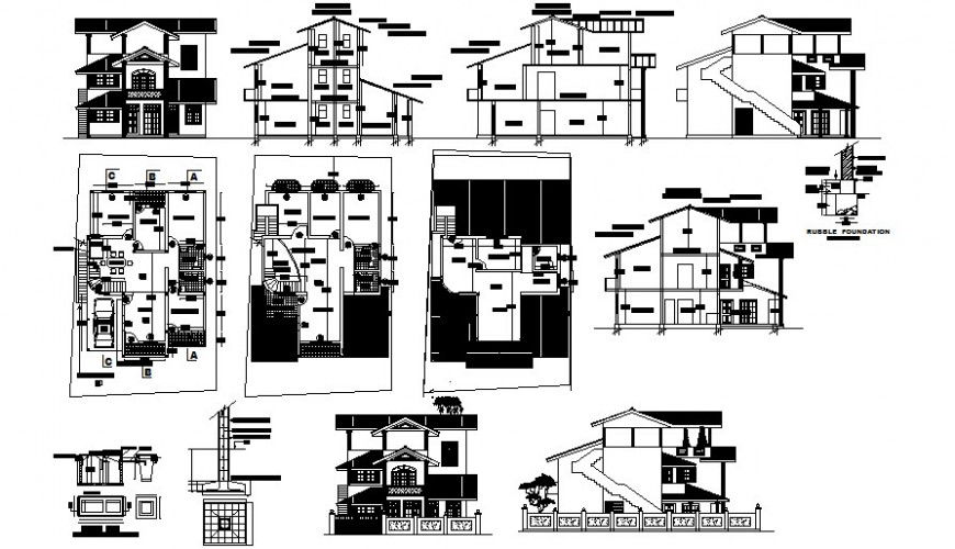 Drawings details 2d view center line plan of housing apartment autocad file