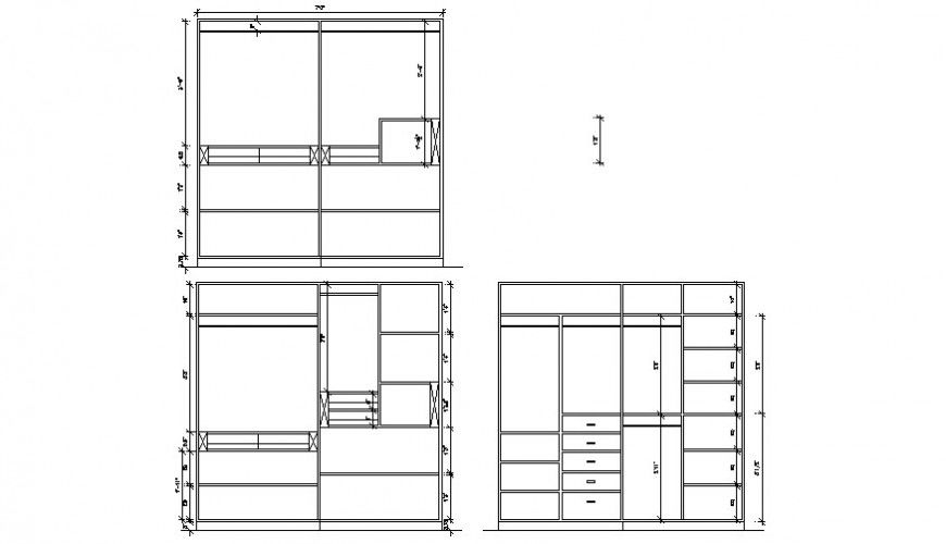 Drawings details elevation of wardrobe units 2d view furniture units autocad file