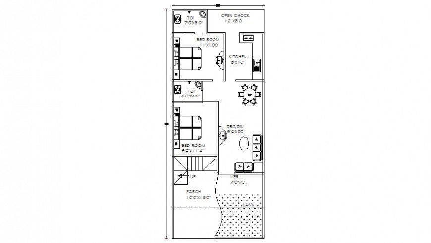 Drawings details of 2d view two bhk housing apartment autocad software file