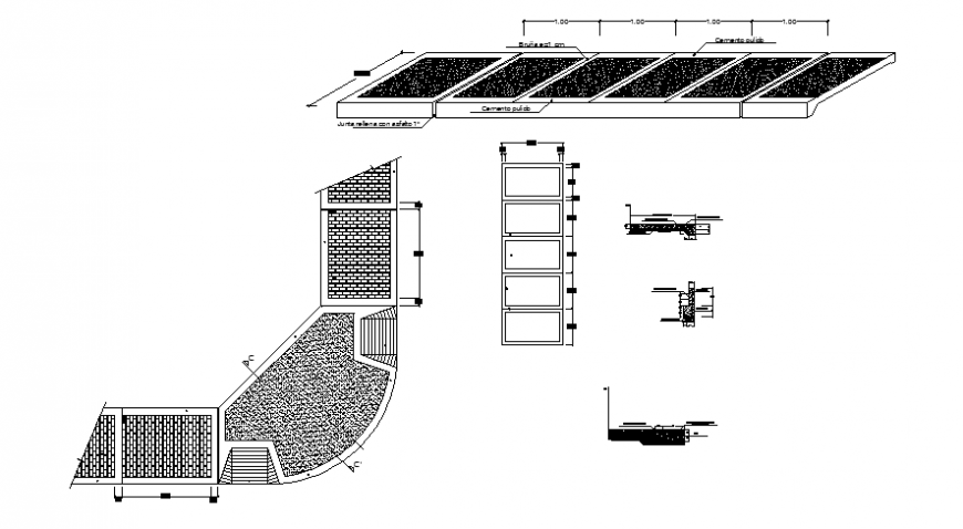 Drawings details of a brick masonry wall and stairway autocad file