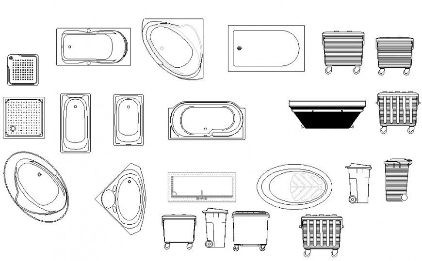 Bath Tub AutoCAD 2D Sanitary Block Drawing with Top and Elevation View