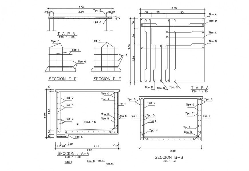 Drawings details of CAD RCC structure 2d view autocad file