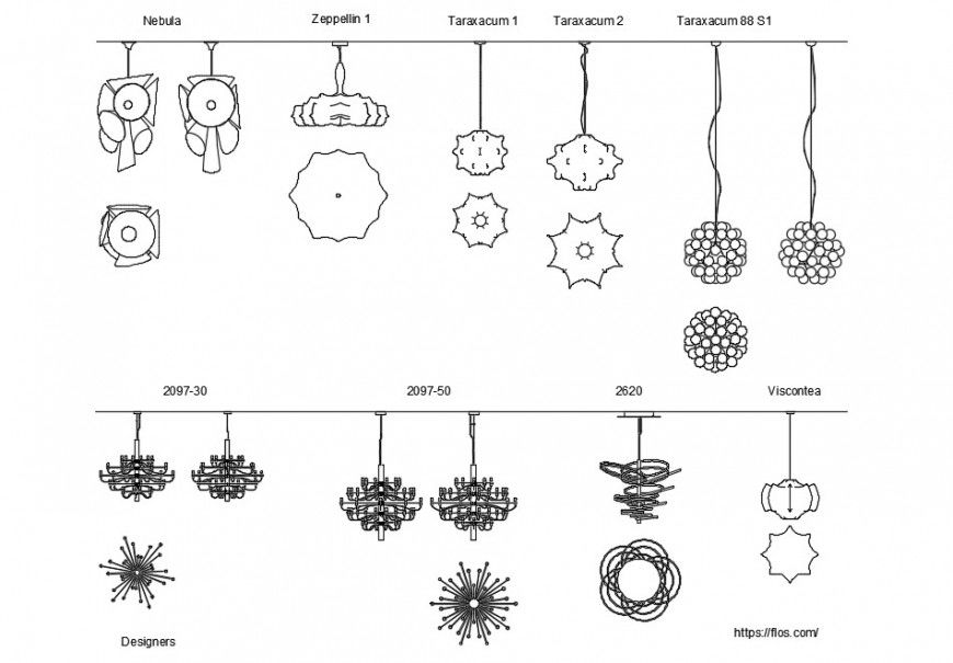 Drawings details of ceiling hanging light units 2d view dwg file