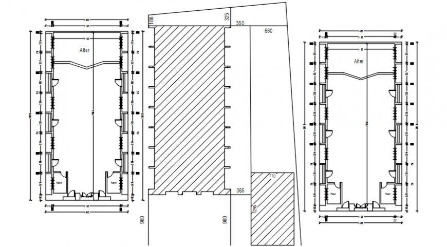 Drawings details of church hall 2d view layout plan in AutoCAD software