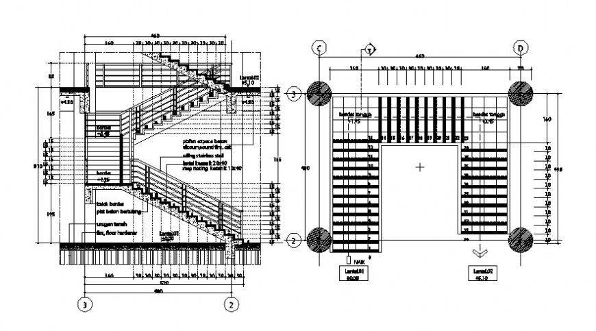 Drawings details of construction blocks of staircase autocad file