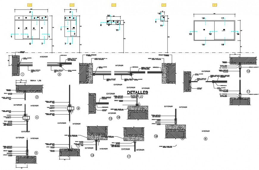 Drawings details of door window units elevation and section dwg file