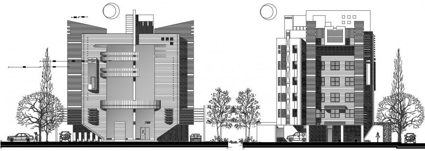 Drawings details of elevation of apartment 2d view dwg autocad file