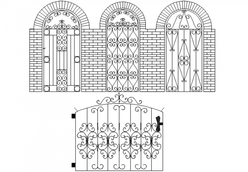 Drawings details of entrance gate design autocad software file