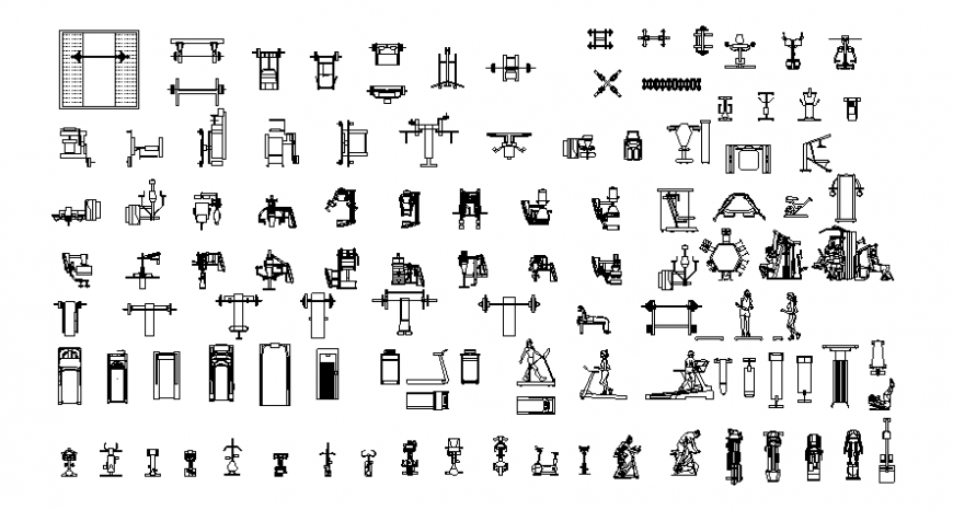 Drawings details of gyming equipment 2d view autocad file