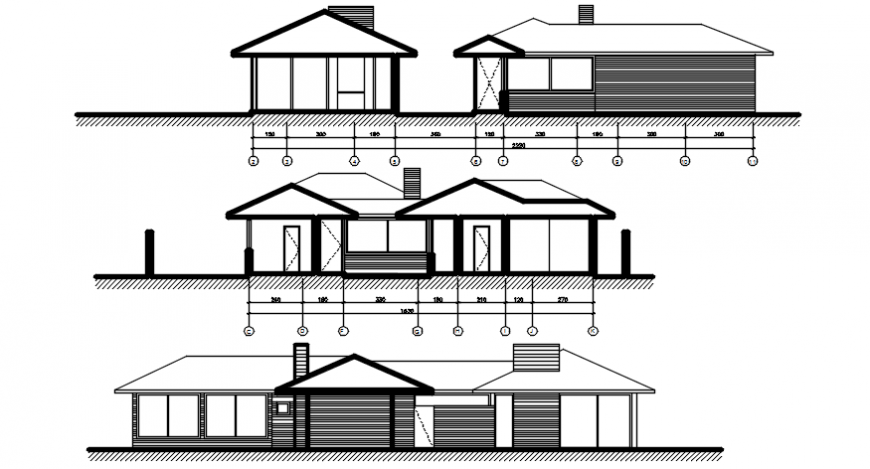 Drawings details of house blocks elevation 2d view dwg file