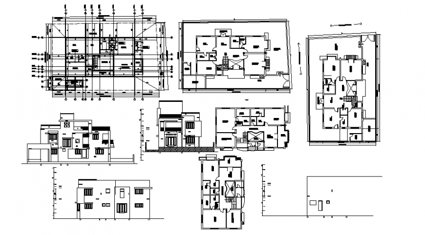 Drawings details of house layout elevation plan and section dwg file