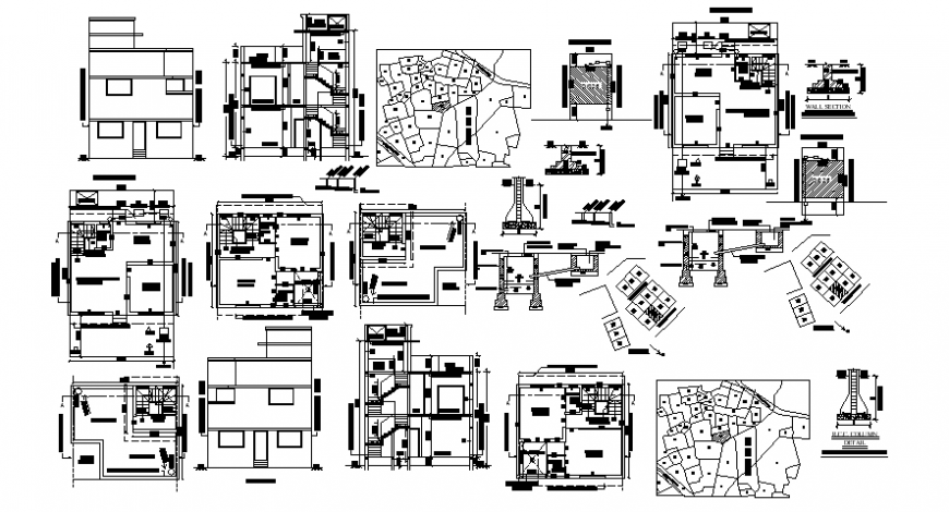 Drawings details of house plan elevation and section dwg file