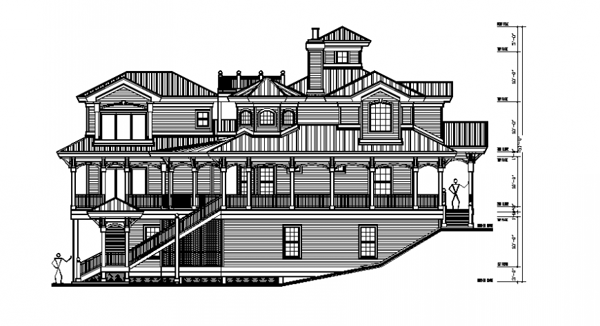 Drawings details of housing bungalow block elevation autocad file
