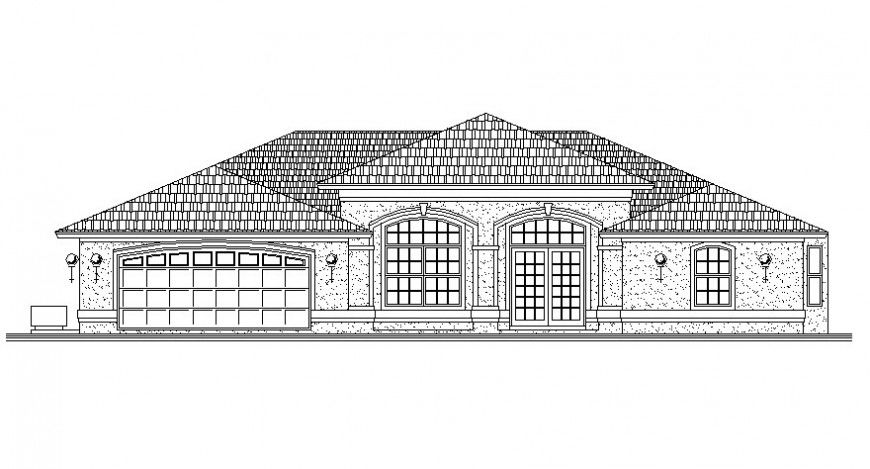Drawings details of housing bungalow elevation autocad software file