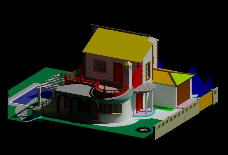 Drawings details of housing bungalow units 3d model dwg file