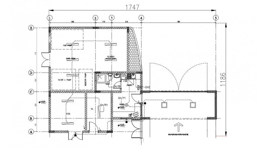 Drawings details of machinery room plan dwg file