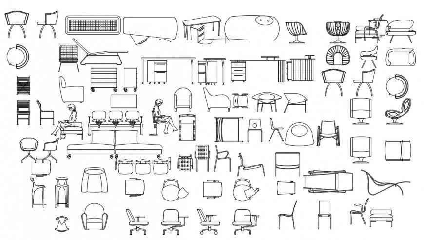 Drawings details of office furniture block 2d view autocad file
