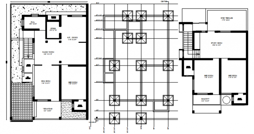 Drawings details of one bhk housing units 2d view floor plan dwg file