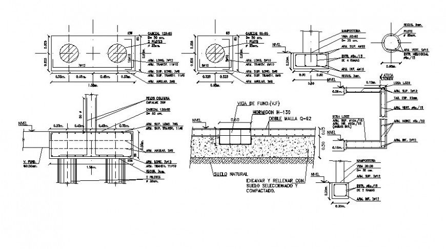 Drawings details of RCC structural blocks 2d view autocad file