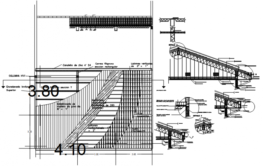 Drawings details of roofing structure detailing 2d view autocad software file