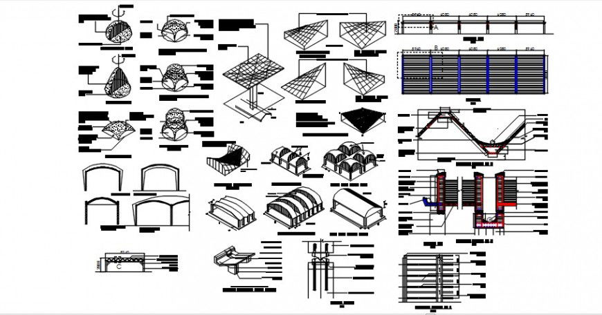 Drawings details of shade structure blocks dwg autocad software file