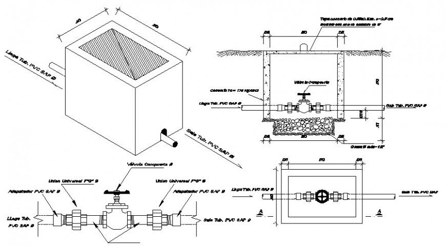 Drawings details of small tank 2d view sectional details in autocad