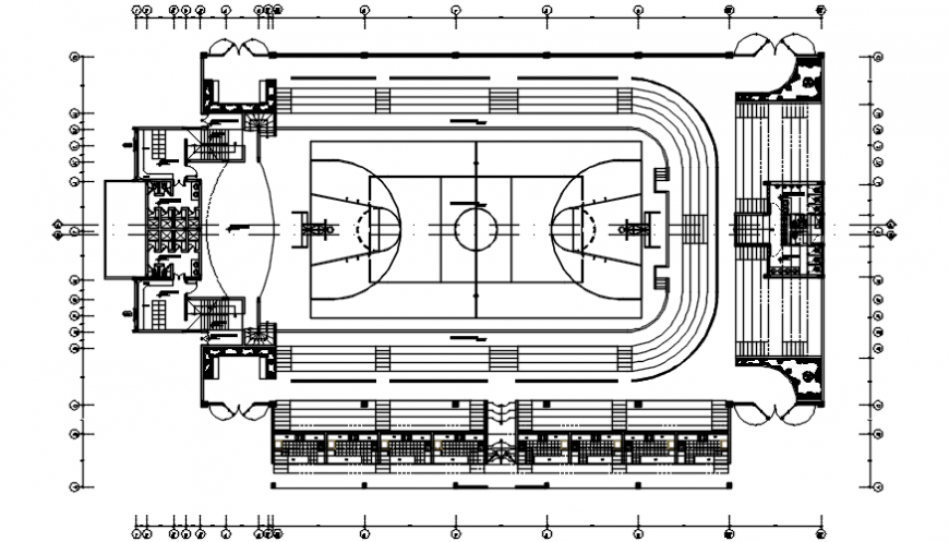Drawings details of sports ground 2d view layout plan dwg autocad file