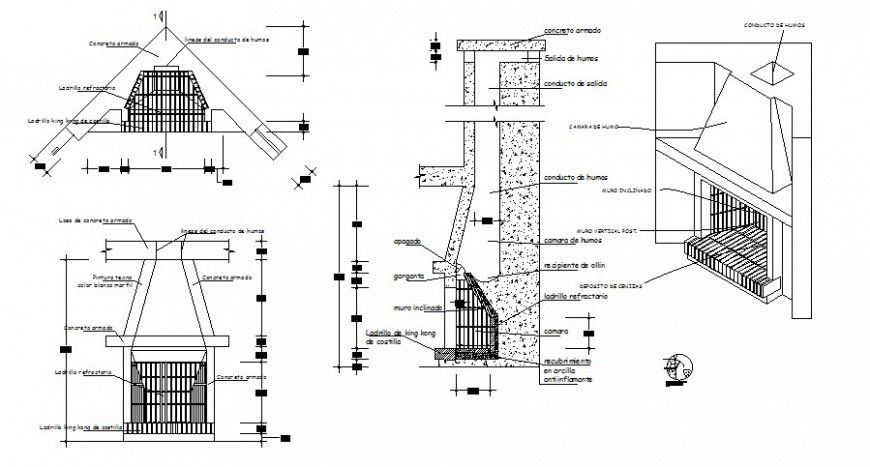 Drawings details of structural blocks elevation and section dwg file