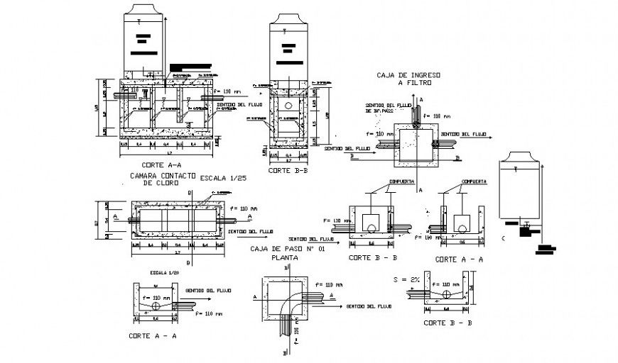Drawings details of tank 2d view section autocad file