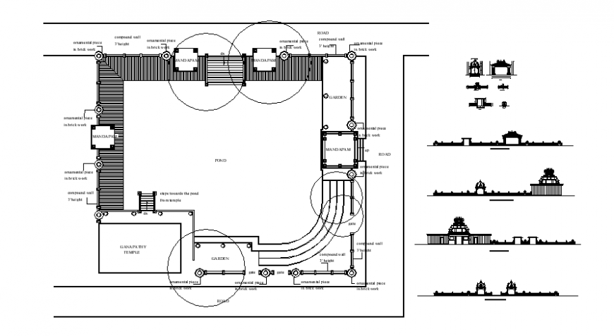 Drawings details of temple plan and elevation autocad file