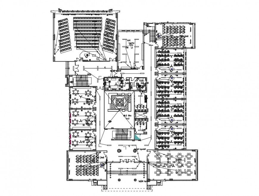 Drawings details of the college building floor plan dwg file