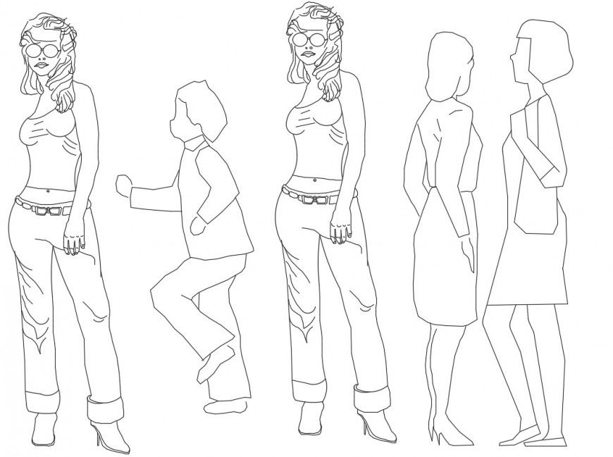 Drawings details of women model people block dwg file