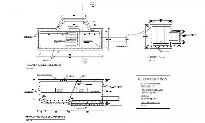 Drawings details plan elevation and section of structure autocad file