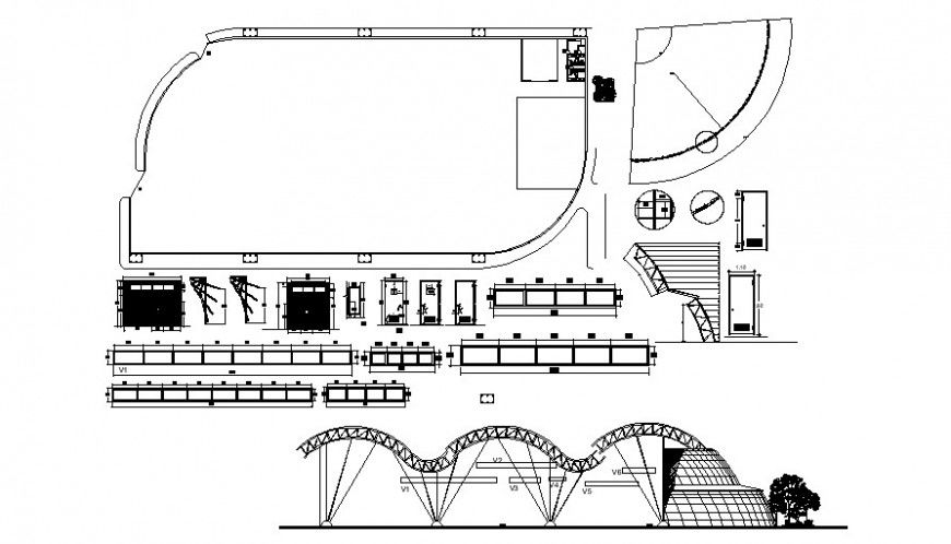 Drawings details shade with elevation detailing dwg file