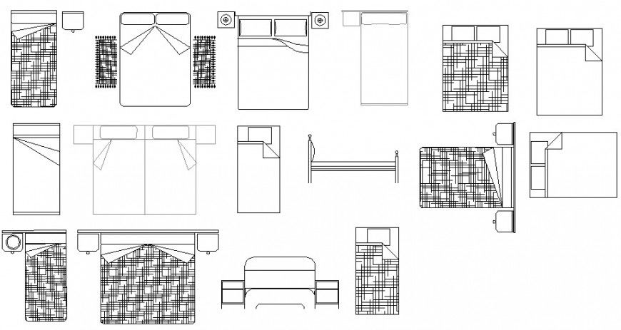 Drawings of bed 2d view furniture CAD block dwg autocad file