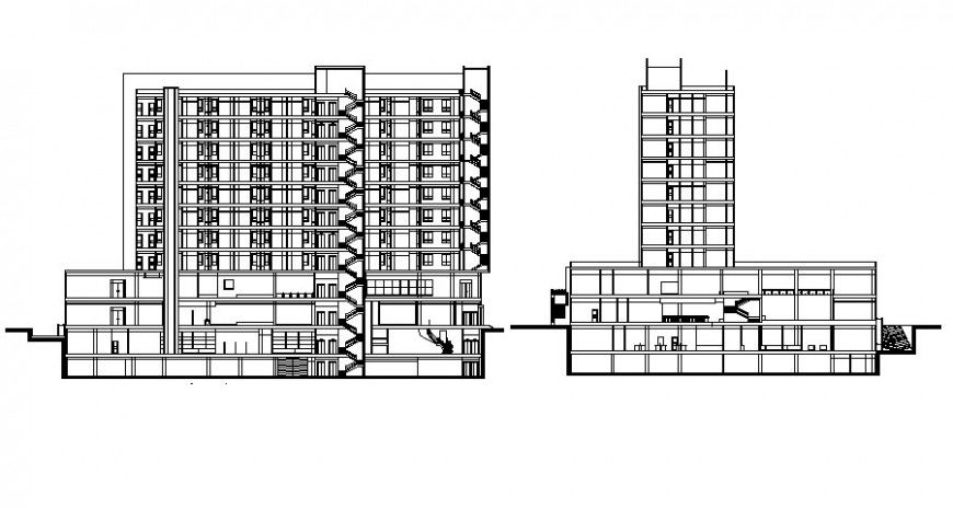Drawings of building elevation and section autocad file