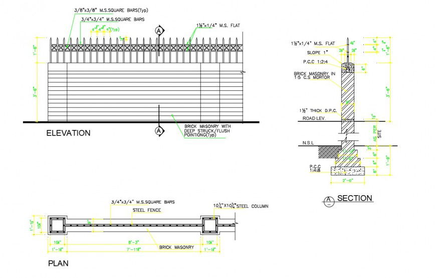 Drawings of compound wall detailing elevation dwg file