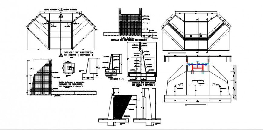 Drawings of construction structure of bridge blocks dwg autocad file